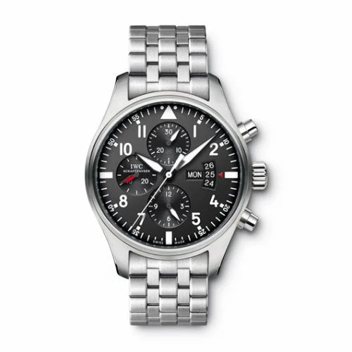 IWC Pilot's Watch Chronograph Stainless Steel / Black / Bracelet IW3777-04 (3777-04, IW377704)